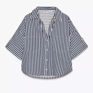 Zara Linen Blended Cropped Shirt — Size Small